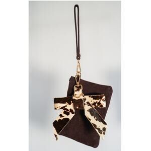 Suede Wristlet & Bow Set - Chocolate Cow Print 2-Piece